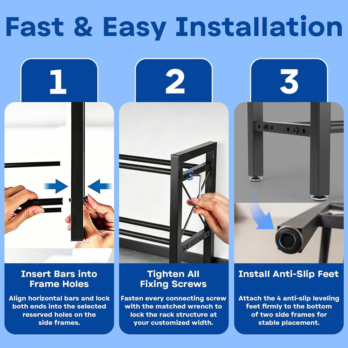 Dumbbell Rack Stand Only, 2 Tier | 3 Tier Adjustable Weight Rack | Carbon Steel, Stable Compact H-Frame, Custom Bar Gap, Non-Slip Base, Waterproof Rust-Proof Coating, For Home Gym Garage