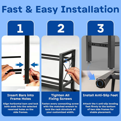 Dumbbell Rack Stand Only, 2 Tier | 3 Tier Adjustable Weight Rack | Carbon Steel, Stable Compact H-Frame, Custom Bar Gap, Non-Slip Base, Waterproof Rust-Proof Coating, For Home Gym Garage