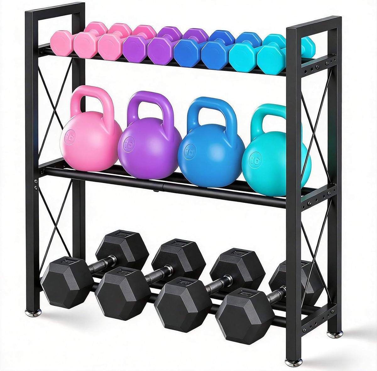 Dumbbell Rack Stand Only, 2 Tier | 3 Tier Adjustable Weight Rack | Carbon Steel, Stable Compact H-Frame, Custom Bar Gap, Non-Slip Base, Waterproof Rust-Proof Coating, For Home Gym Garage