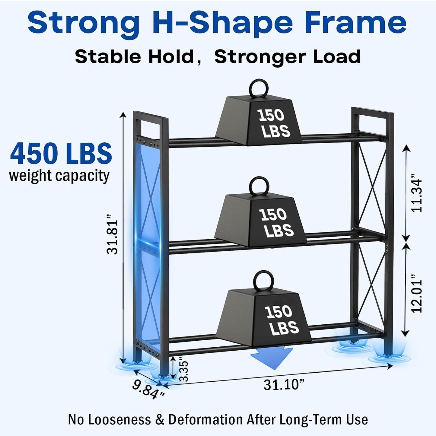 Dumbbell Rack Stand Only, 2 Tier | 3 Tier Adjustable Weight Rack | Carbon Steel, Stable Compact H-Frame, Custom Bar Gap, Non-Slip Base, Waterproof Rust-Proof Coating, For Home Gym Garage