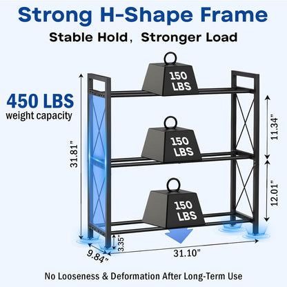 Dumbbell Rack Stand Only, 2 Tier | 3 Tier Adjustable Weight Rack | Carbon Steel, Stable Compact H-Frame, Custom Bar Gap, Non-Slip Base, Waterproof Rust-Proof Coating, For Home Gym Garage