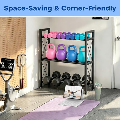 Dumbbell Rack Stand Only, 2 Tier | 3 Tier Adjustable Weight Rack | Carbon Steel, Stable Compact H-Frame, Custom Bar Gap, Non-Slip Base, Waterproof Rust-Proof Coating, For Home Gym Garage