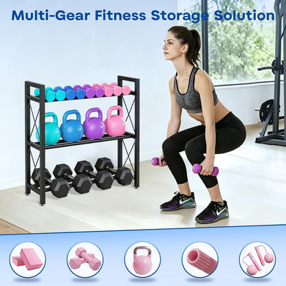 Dumbbell Rack Stand Only, 2 Tier | 3 Tier Adjustable Weight Rack | Carbon Steel, Stable Compact H-Frame, Custom Bar Gap, Non-Slip Base, Waterproof Rust-Proof Coating, For Home Gym Garage