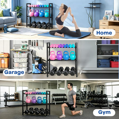 Dumbbell Rack Stand Only, 2 Tier | 3 Tier Adjustable Weight Rack | Carbon Steel, Stable Compact H-Frame, Custom Bar Gap, Non-Slip Base, Waterproof Rust-Proof Coating, For Home Gym Garage