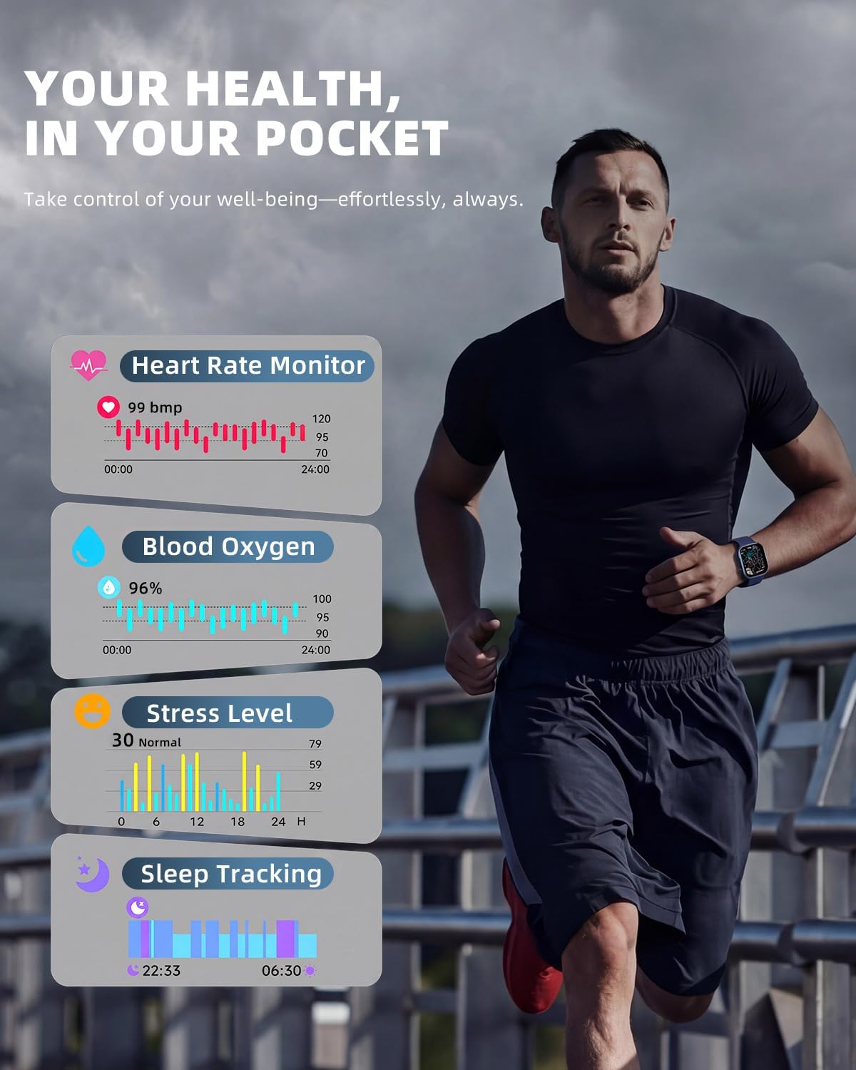 Smart Watch for Women Men, Fitness and Sleep Trackers with 1.83" HD Touchscreen, Bluetooth Calling Smartwatch for Android/iOS, IP67 Waterproof Multi-Sport Modes Pedometer, Jet Black
