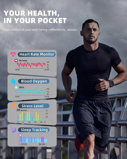 Smart Watch for Women Men, Fitness and Sleep Trackers with 1.83" HD Touchscreen, Bluetooth Calling Smartwatch for Android/iOS, IP67 Waterproof Multi-Sport Modes Pedometer, Jet Black