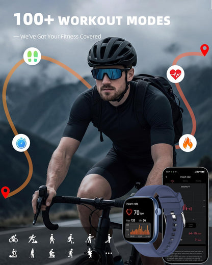 Smart Watch for Women Men, Fitness and Sleep Trackers with 1.83" HD Touchscreen, Bluetooth Calling Smartwatch for Android/iOS, IP67 Waterproof Multi-Sport Modes Pedometer, Jet Black