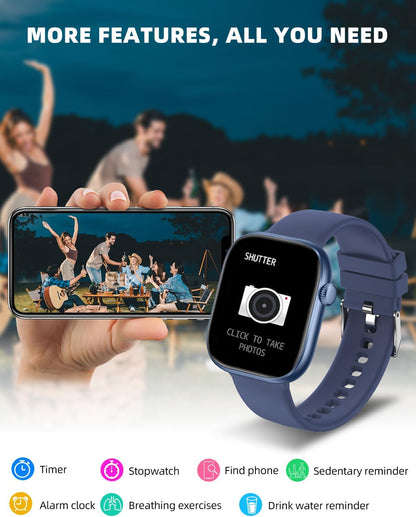 Smart Watch for Women Men, Fitness and Sleep Trackers with 1.83" HD Touchscreen, Bluetooth Calling Smartwatch for Android/iOS, IP67 Waterproof Multi-Sport Modes Pedometer, Jet Black