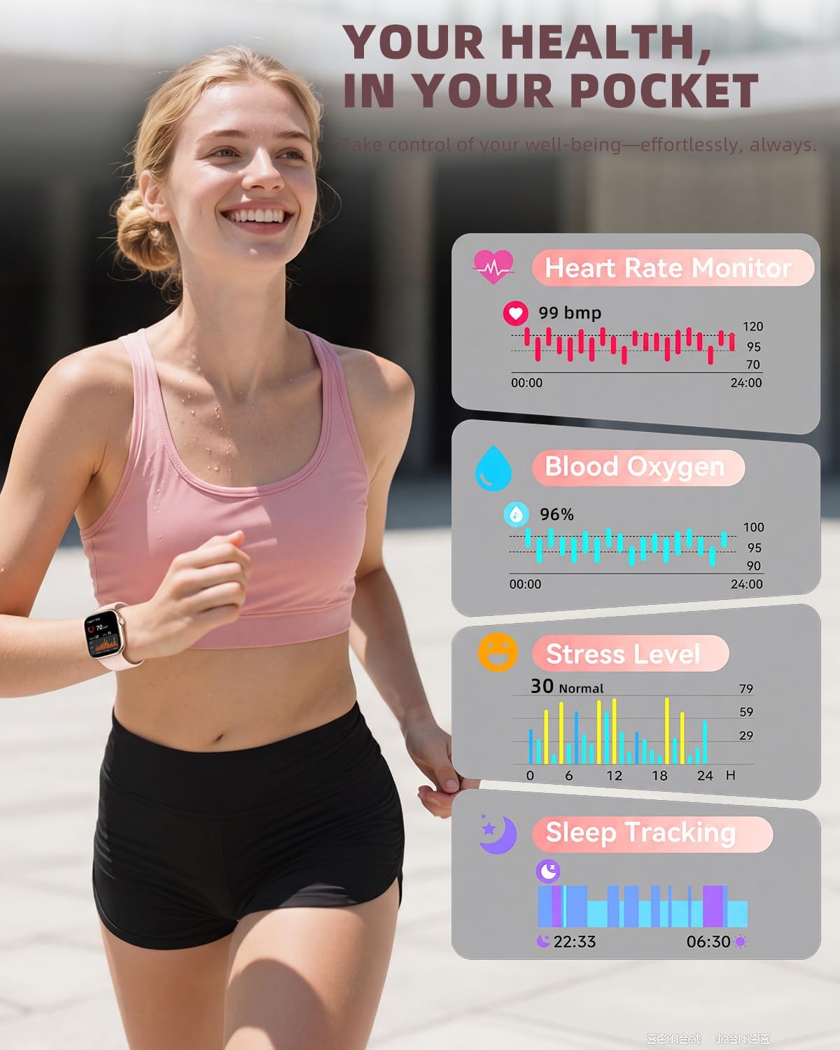 Smart Watch for Women Men, Fitness and Sleep Trackers with 1.83" HD Touchscreen, Bluetooth Calling Smartwatch for Android/iOS, IP67 Waterproof Multi-Sport Modes Pedometer, Jet Black