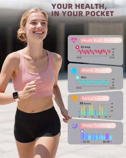 Smart Watch for Women Men, Fitness and Sleep Trackers with 1.83" HD Touchscreen, Bluetooth Calling Smartwatch for Android/iOS, IP67 Waterproof Multi-Sport Modes Pedometer, Jet Black