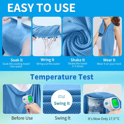 5 Pack Cooling Towels, 40 Inches x 12 Inches, Breathable Soft Chilly Microfiber Towel for Yoga, Sport, Running, Workout, Gym, Camping and Fitness, Multicolor