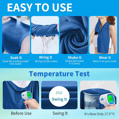 5 Pack Cooling Towels, 40 Inches x 12 Inches, Breathable Soft Chilly Microfiber Towel for Yoga, Sport, Running, Workout, Gym, Camping and Fitness, Multicolor