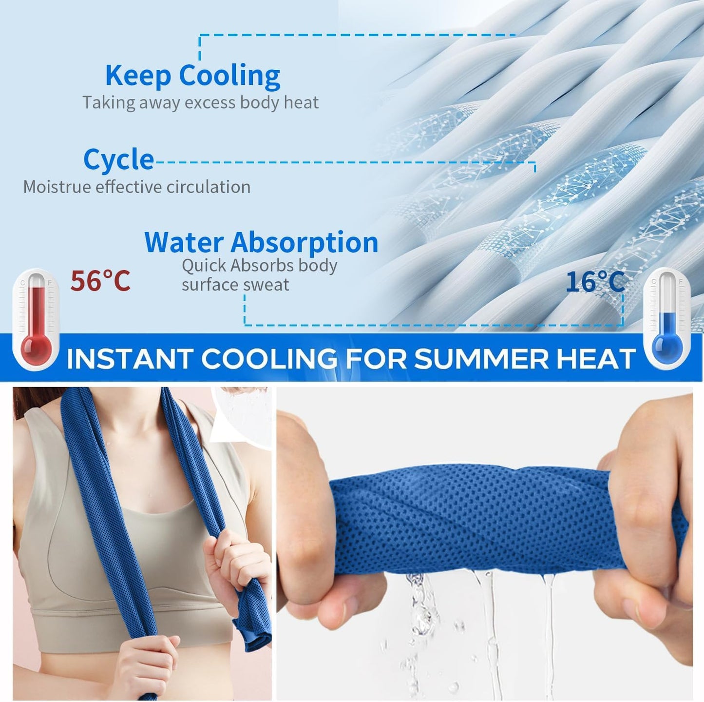 5 Pack Cooling Towels, 40 Inches x 12 Inches, Breathable Soft Chilly Microfiber Towel for Yoga, Sport, Running, Workout, Gym, Camping and Fitness, Multicolor