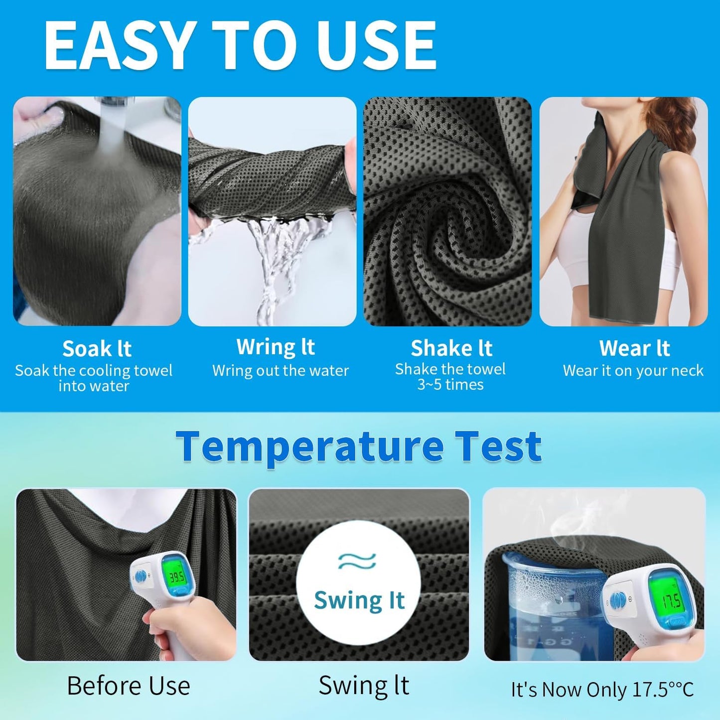 5 Pack Cooling Towels, 40 Inches x 12 Inches, Breathable Soft Chilly Microfiber Towel for Yoga, Sport, Running, Workout, Gym, Camping and Fitness, Multicolor