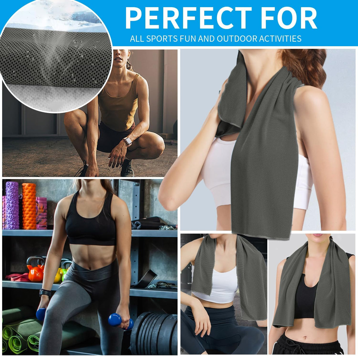 5 Pack Cooling Towels, 40 Inches x 12 Inches, Breathable Soft Chilly Microfiber Towel for Yoga, Sport, Running, Workout, Gym, Camping and Fitness, Multicolor
