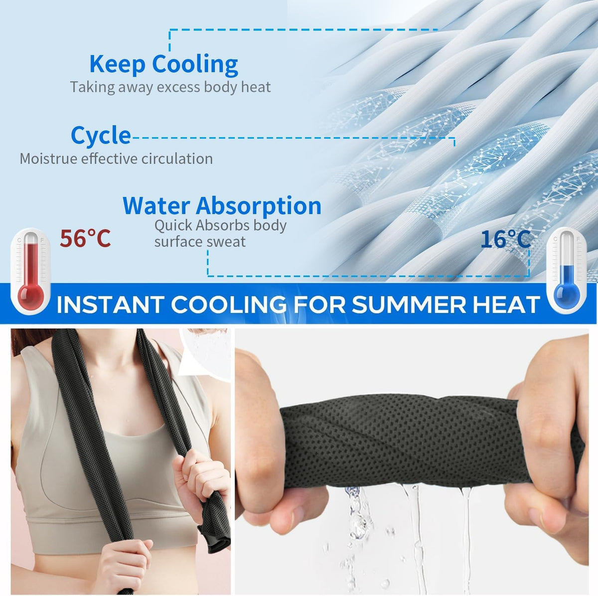 5 Pack Cooling Towels, 40 Inches x 12 Inches, Breathable Soft Chilly Microfiber Towel for Yoga, Sport, Running, Workout, Gym, Camping and Fitness, Multicolor