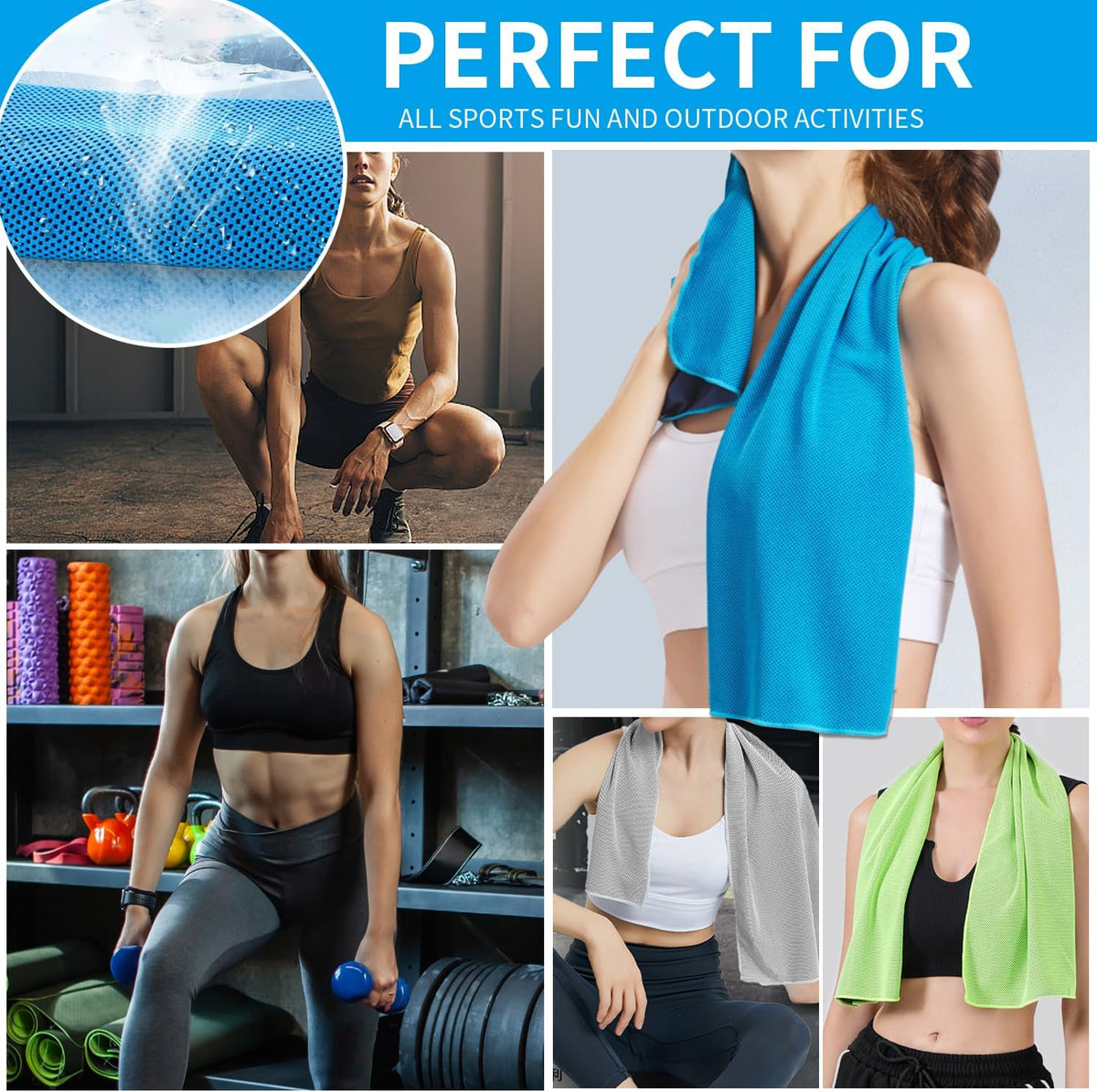 5 Pack Cooling Towels, 40 Inches x 12 Inches, Breathable Soft Chilly Microfiber Towel for Yoga, Sport, Running, Workout, Gym, Camping and Fitness, Multicolor