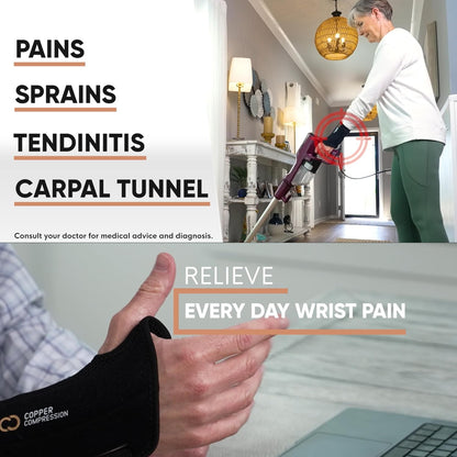 Advanced Wrist Brace - Copper Infused Adjustable Orthopedic Support Splint for Pain, Carpal Tunnel, Arthritis, Tennis Elbow, Tendinitis, RSI, Ganglion Cyst for Men Women Right S/M