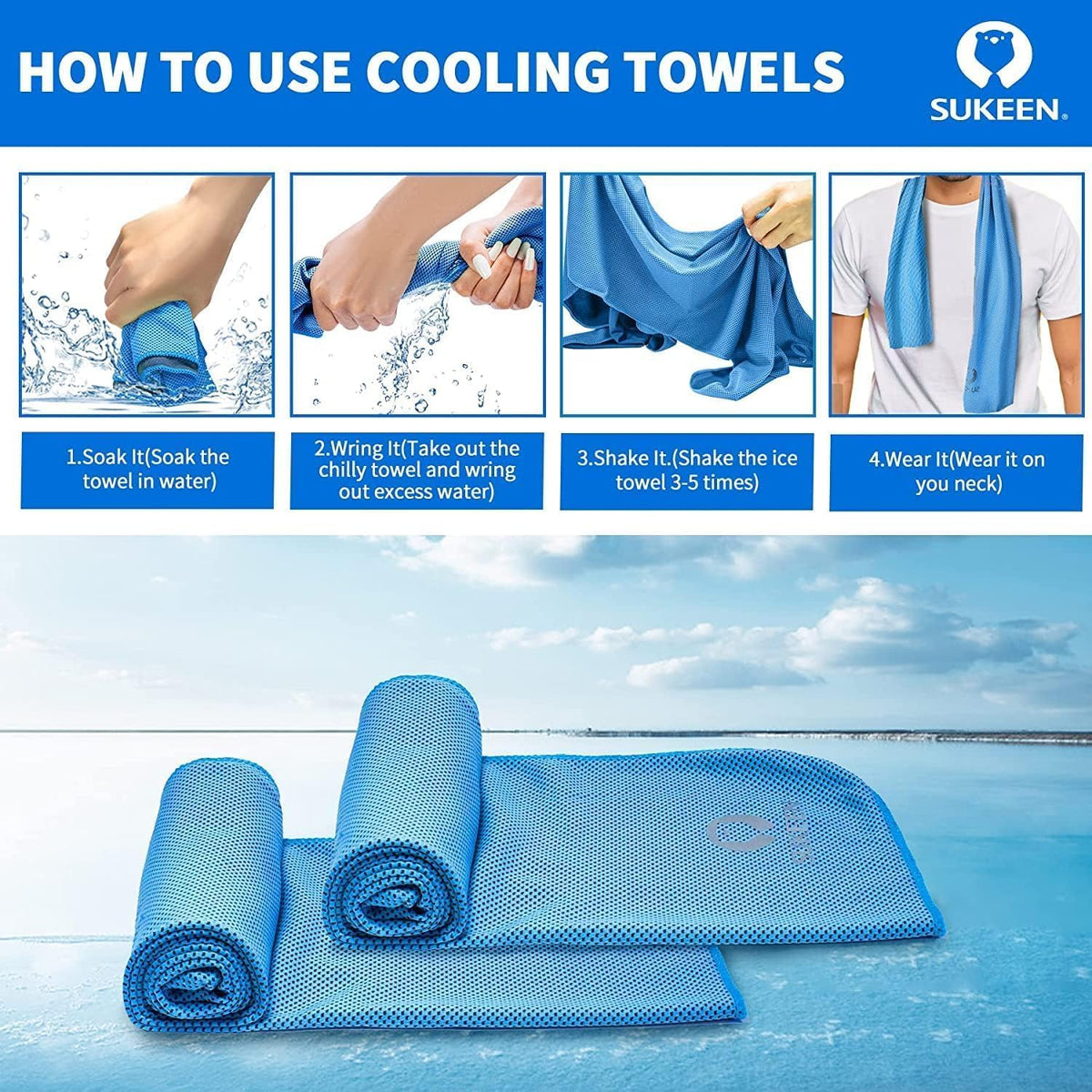 4Pack Cooling Towel (40"x12") for Neck and Face, Soft & Breathable Chilly Sports Towel, Quick-Drying Sweat Absorbing Cooling Neck Wraps Cooling for Yoga, Sport, Running, Workout