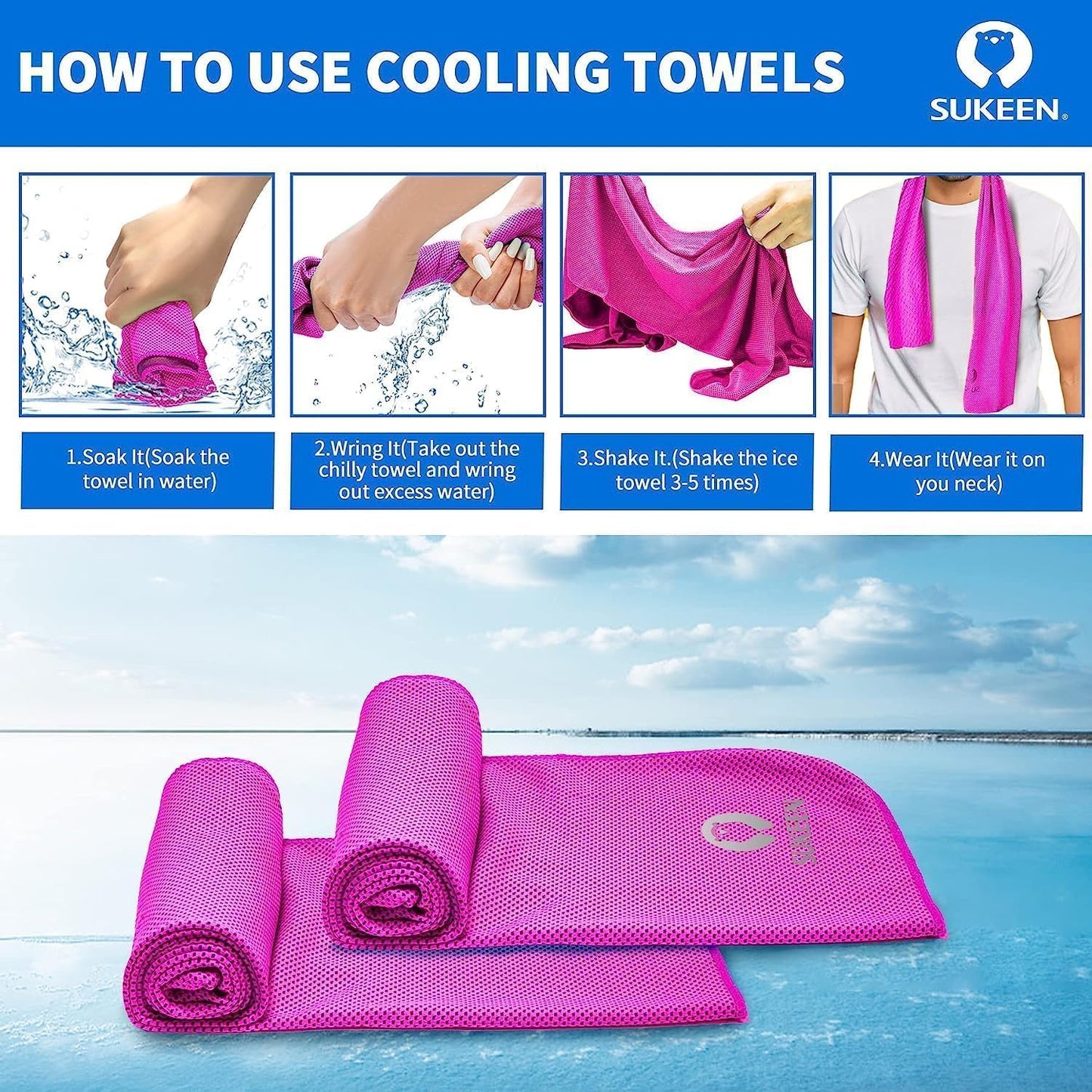 4Pack Cooling Towel (40"x12") for Neck and Face, Soft & Breathable Chilly Sports Towel, Quick-Drying Sweat Absorbing Cooling Neck Wraps Cooling for Yoga, Sport, Running, Workout