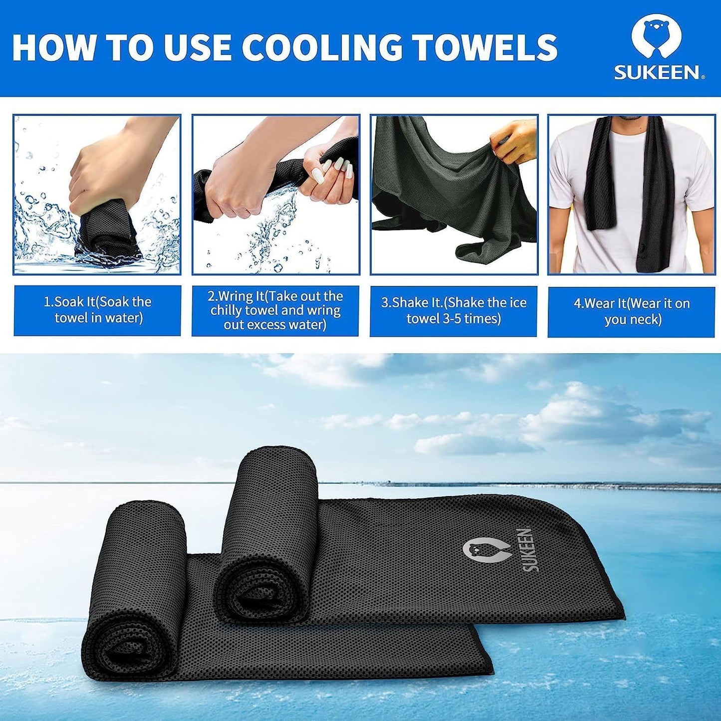 4Pack Cooling Towel (40"x12") for Neck and Face, Soft & Breathable Chilly Sports Towel, Quick-Drying Sweat Absorbing Cooling Neck Wraps Cooling for Yoga, Sport, Running, Workout