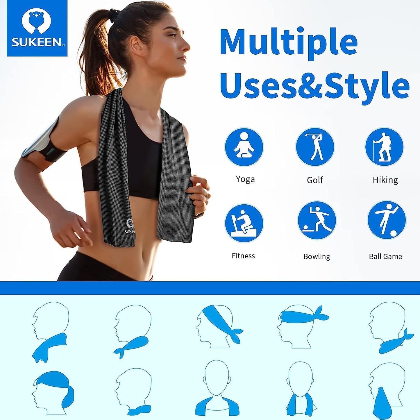 4Pack Cooling Towel (40"x12") for Neck and Face, Soft & Breathable Chilly Sports Towel, Quick-Drying Sweat Absorbing Cooling Neck Wraps Cooling for Yoga, Sport, Running, Workout