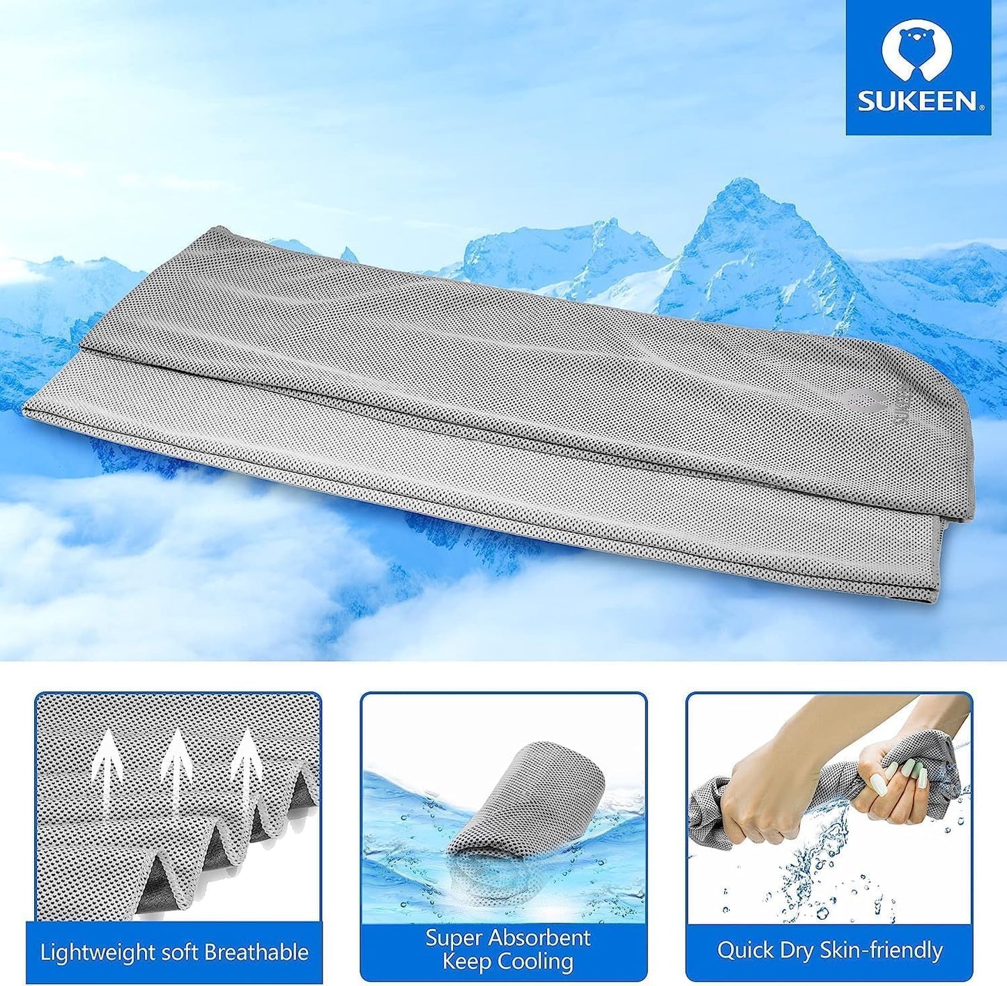 4Pack Cooling Towel (40"x12") for Neck and Face, Soft & Breathable Chilly Sports Towel, Quick-Drying Sweat Absorbing Cooling Neck Wraps Cooling for Yoga, Sport, Running, Workout
