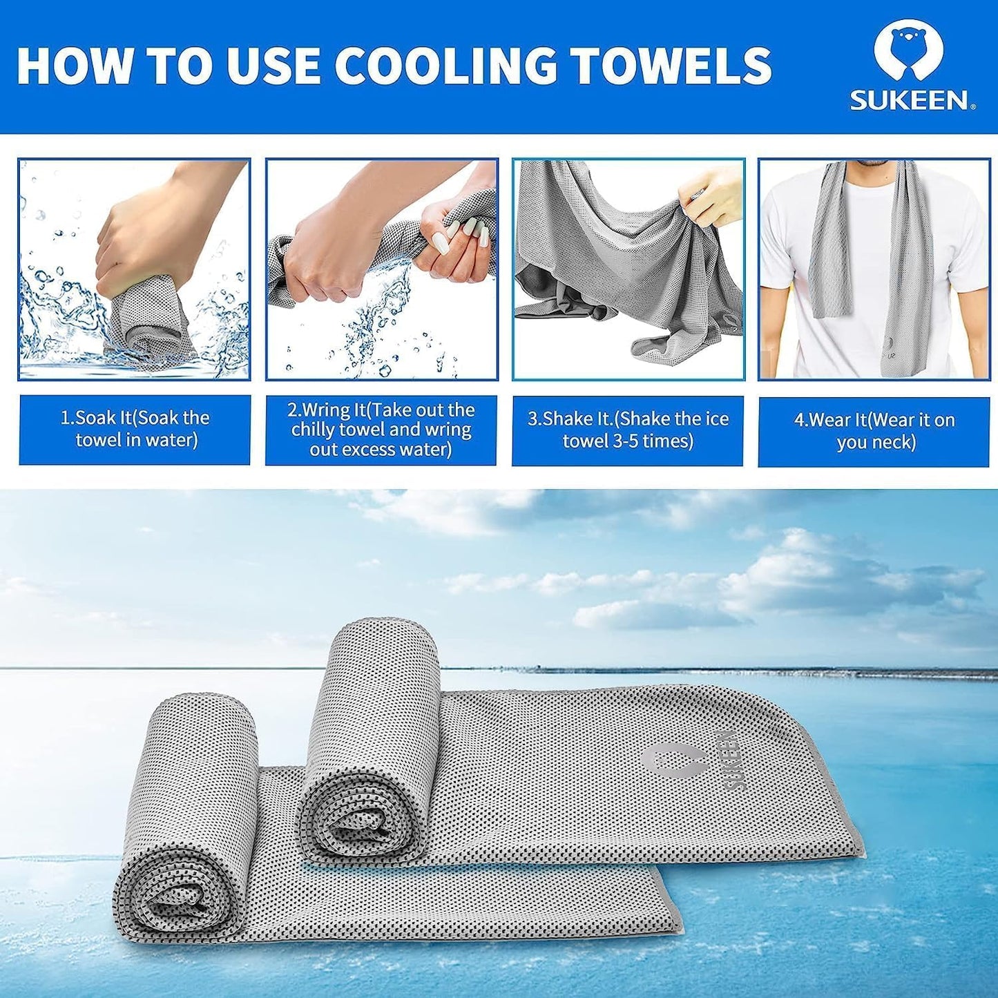 4Pack Cooling Towel (40"x12") for Neck and Face, Soft & Breathable Chilly Sports Towel, Quick-Drying Sweat Absorbing Cooling Neck Wraps Cooling for Yoga, Sport, Running, Workout