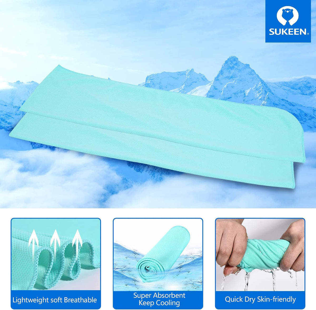4Pack Cooling Towel (40"x12") for Neck and Face, Soft & Breathable Chilly Sports Towel, Quick-Drying Sweat Absorbing Cooling Neck Wraps Cooling for Yoga, Sport, Running, Workout