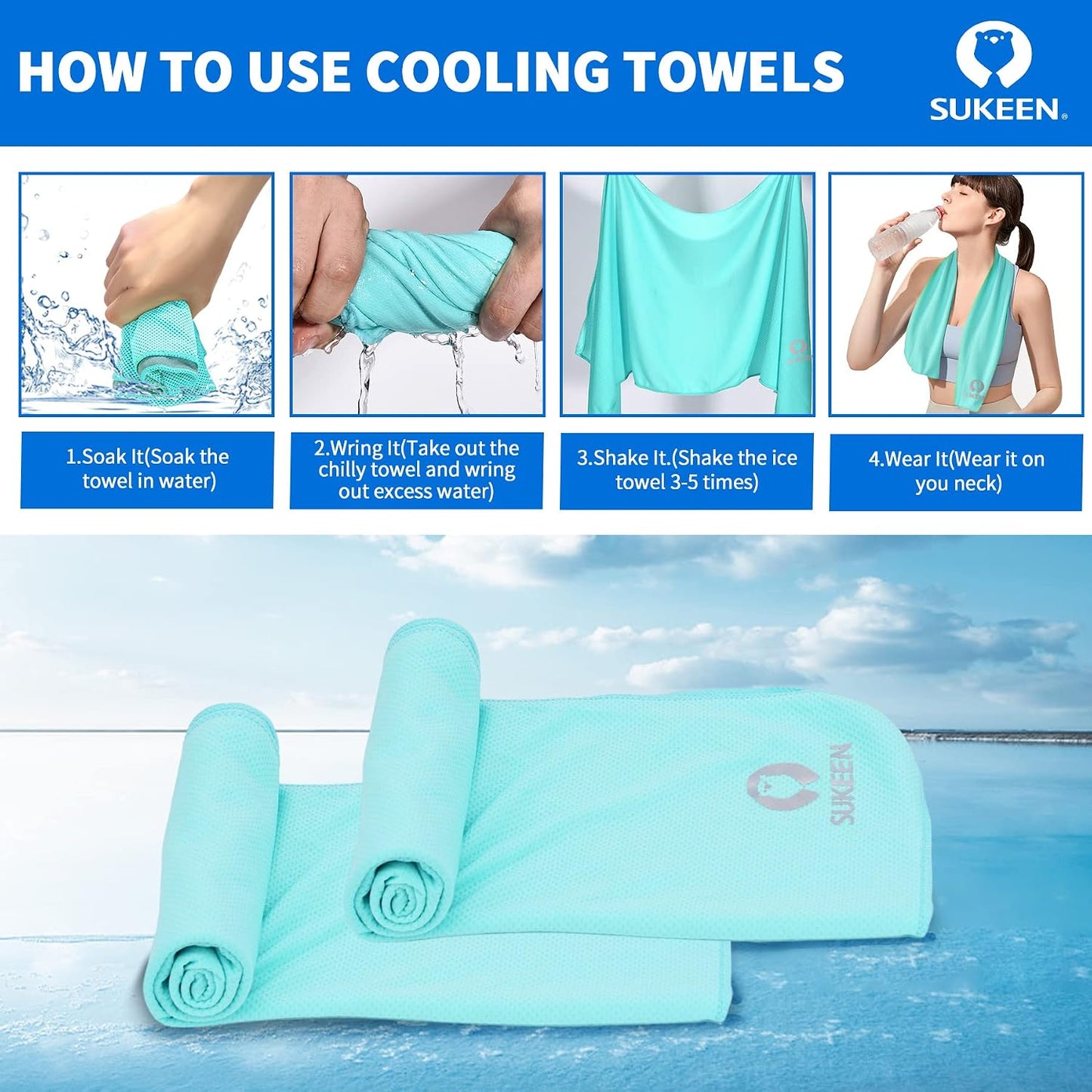 4Pack Cooling Towel (40"x12") for Neck and Face, Soft & Breathable Chilly Sports Towel, Quick-Drying Sweat Absorbing Cooling Neck Wraps Cooling for Yoga, Sport, Running, Workout