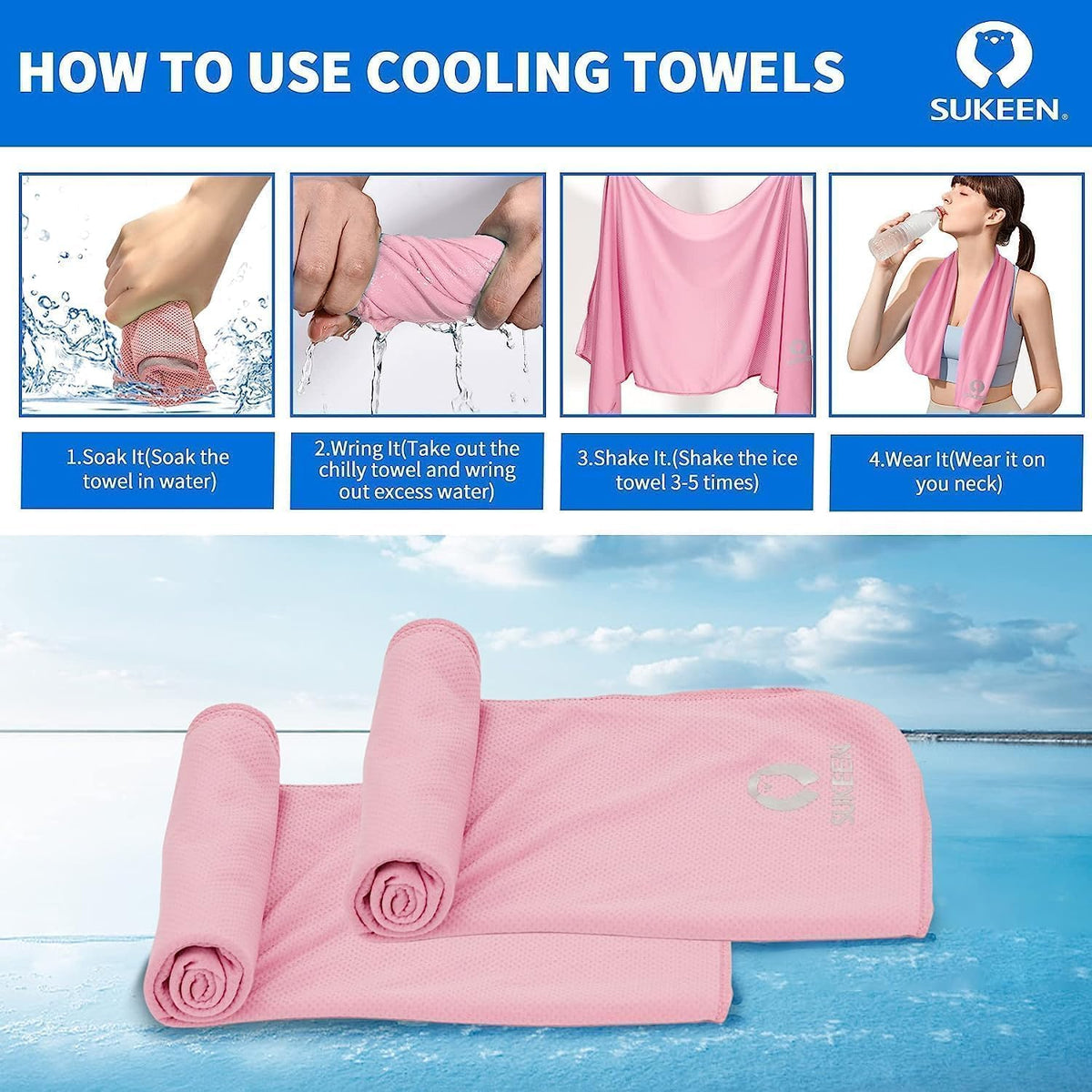 4Pack Cooling Towel (40"x12") for Neck and Face, Soft & Breathable Chilly Sports Towel, Quick-Drying Sweat Absorbing Cooling Neck Wraps Cooling for Yoga, Sport, Running, Workout