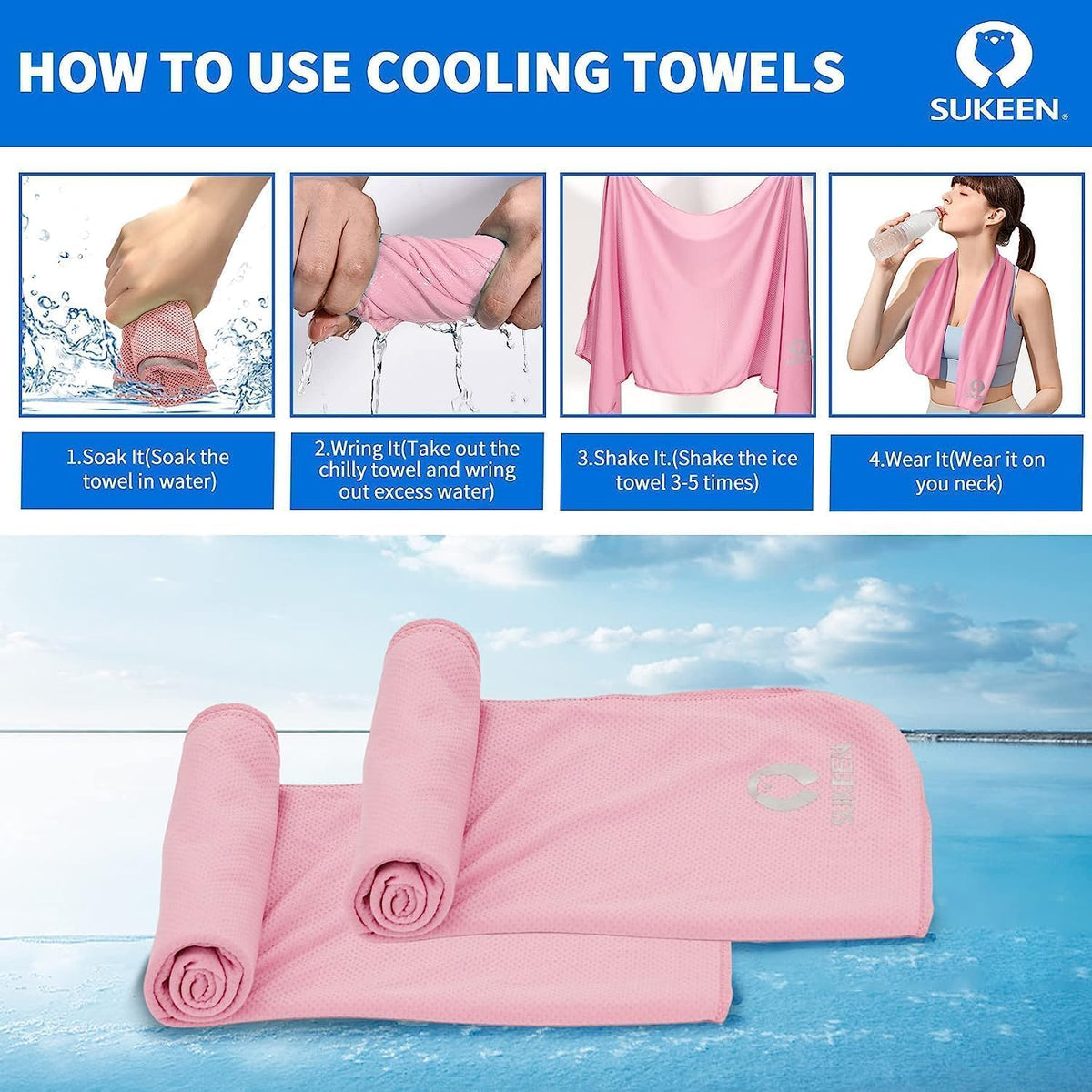 4Pack Cooling Towel (40"x12") for Neck and Face, Soft & Breathable Chilly Sports Towel, Quick-Drying Sweat Absorbing Cooling Neck Wraps Cooling for Yoga, Sport, Running, Workout