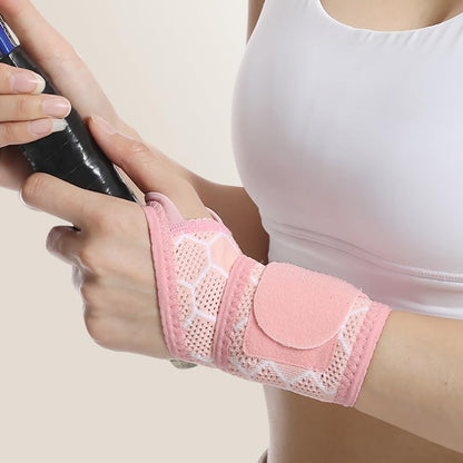 Pink Wrist Brace 2 Pack, Adjustable Support for Women Workout | 2 Pack pink compression wrist wraps, high elastic breathable fabric, adjustable fit for yoga pilates gym daily work