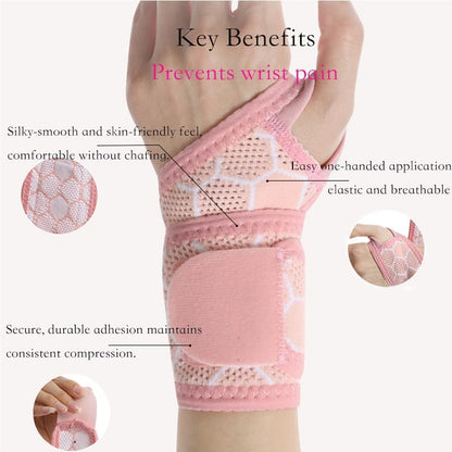 Pink Wrist Brace 2 Pack, Adjustable Support for Women Workout | 2 Pack pink compression wrist wraps, high elastic breathable fabric, adjustable fit for yoga pilates gym daily work