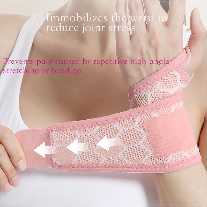 Pink Wrist Brace 2 Pack, Adjustable Support for Women Workout | 2 Pack pink compression wrist wraps, high elastic breathable fabric, adjustable fit for yoga pilates gym daily work