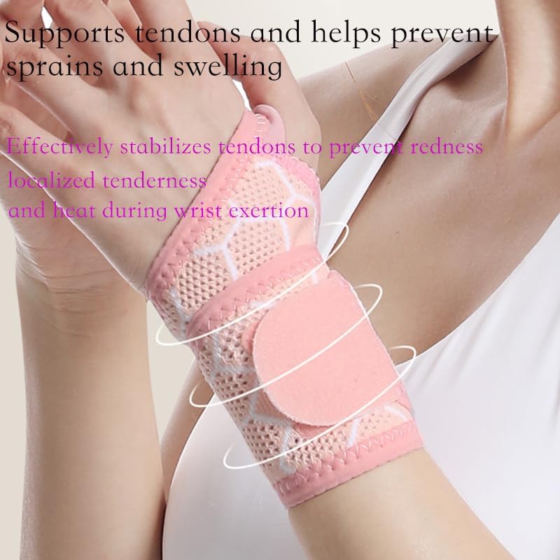 Pink Wrist Brace 2 Pack, Adjustable Support for Women Workout | 2 Pack pink compression wrist wraps, high elastic breathable fabric, adjustable fit for yoga pilates gym daily work