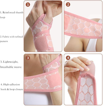 Pink Wrist Brace 2 Pack, Adjustable Support for Women Workout | 2 Pack pink compression wrist wraps, high elastic breathable fabric, adjustable fit for yoga pilates gym daily work