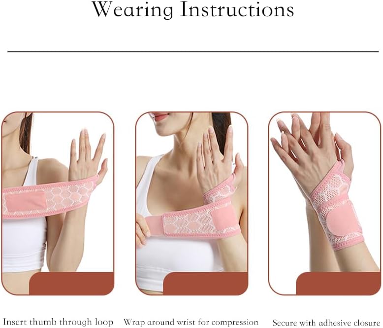Pink Wrist Brace 2 Pack, Adjustable Support for Women Workout | 2 Pack pink compression wrist wraps, high elastic breathable fabric, adjustable fit for yoga pilates gym daily work