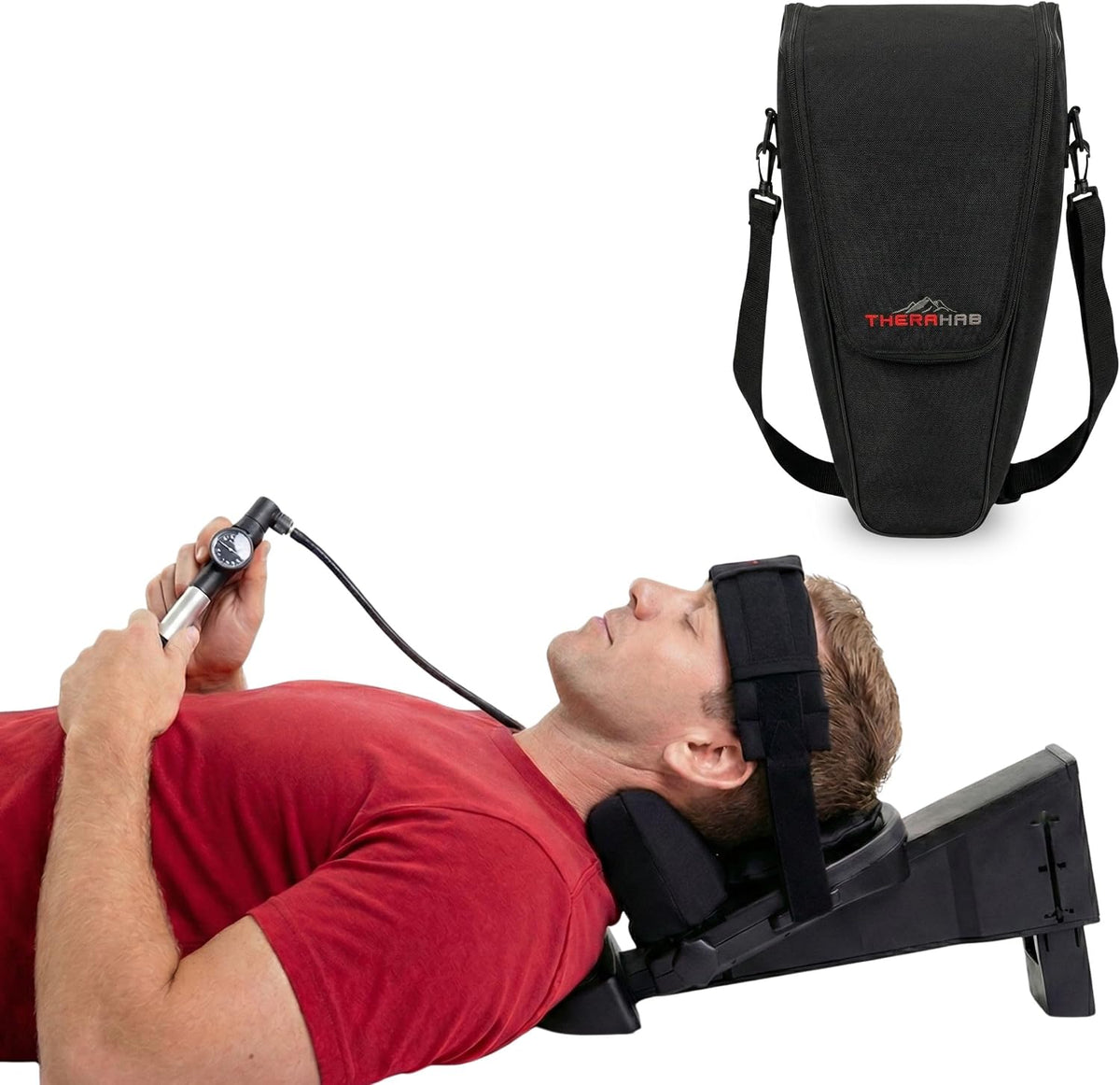 Cervical Traction Device - Spinal Decompression & Neck Pain Relief, Herniated Disc & Spondylosis Support with Hot Cold Therapy - E0849 (Portable - Adjustable Traction up to 40 lbs)
