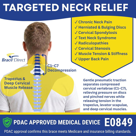 Cervical Traction Device - Spinal Decompression & Neck Pain Relief, Herniated Disc & Spondylosis Support with Hot Cold Therapy - E0849 (Portable - Adjustable Traction up to 40 lbs)