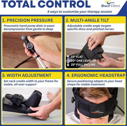 Cervical Traction Device - Spinal Decompression & Neck Pain Relief, Herniated Disc & Spondylosis Support with Hot Cold Therapy - E0849 (Portable - Adjustable Traction up to 40 lbs)