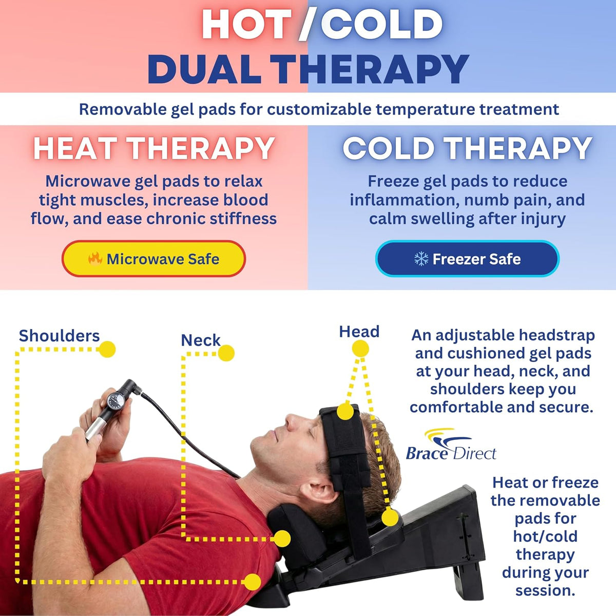 Cervical Traction Device - Spinal Decompression & Neck Pain Relief, Herniated Disc & Spondylosis Support with Hot Cold Therapy - E0849 (Portable - Adjustable Traction up to 40 lbs)