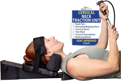 Cervical Traction Device - Spinal Decompression & Neck Pain Relief, Herniated Disc & Spondylosis Support with Hot Cold Therapy - E0849 (Portable - Adjustable Traction up to 40 lbs)