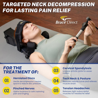 Cervical Traction Device - Spinal Decompression & Neck Pain Relief, Herniated Disc & Spondylosis Support with Hot Cold Therapy - E0849 (Portable - Adjustable Traction up to 40 lbs)