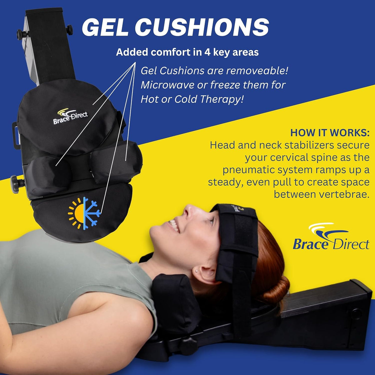 Cervical Traction Device - Spinal Decompression & Neck Pain Relief, Herniated Disc & Spondylosis Support with Hot Cold Therapy - E0849 (Portable - Adjustable Traction up to 40 lbs)