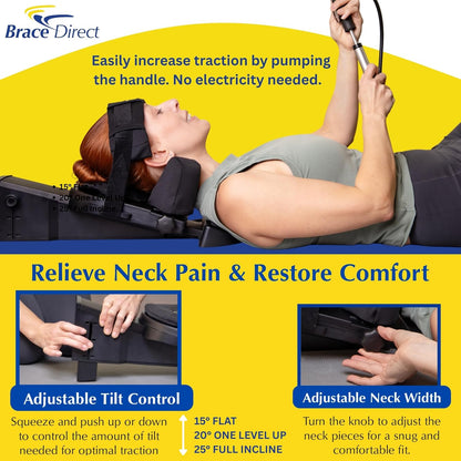 Cervical Traction Device - Spinal Decompression & Neck Pain Relief, Herniated Disc & Spondylosis Support with Hot Cold Therapy - E0849 (Portable - Adjustable Traction up to 40 lbs)
