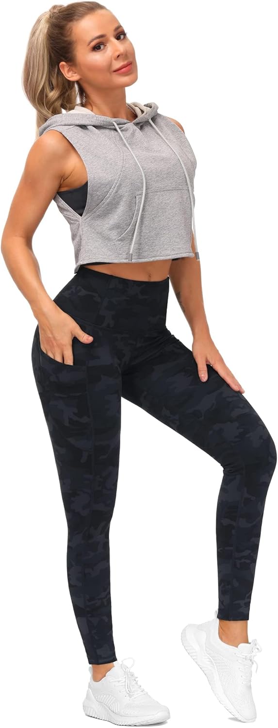Thick High Waist Yoga Pants with Pockets, Tummy Control Workout Running Yoga Leggings for Women - Colors B