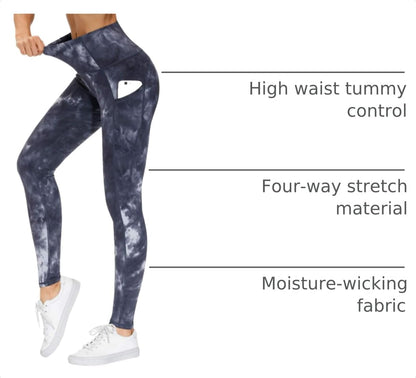Thick High Waist Yoga Pants with Pockets, Tummy Control Workout Running Yoga Leggings for Women - Colors B