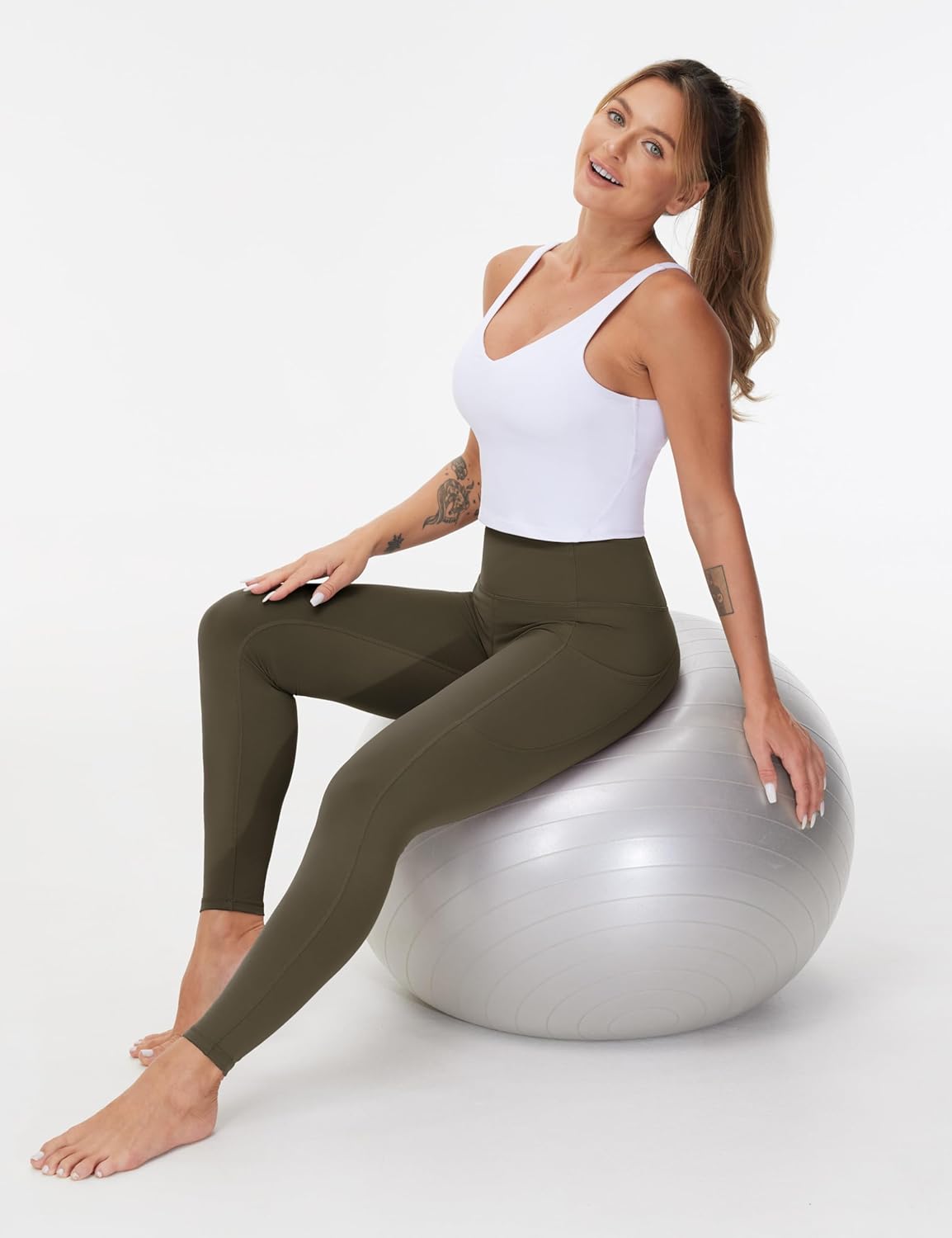 Thick High Waist Yoga Pants with Pockets, Tummy Control Workout Running Yoga Leggings for Women - Colors B