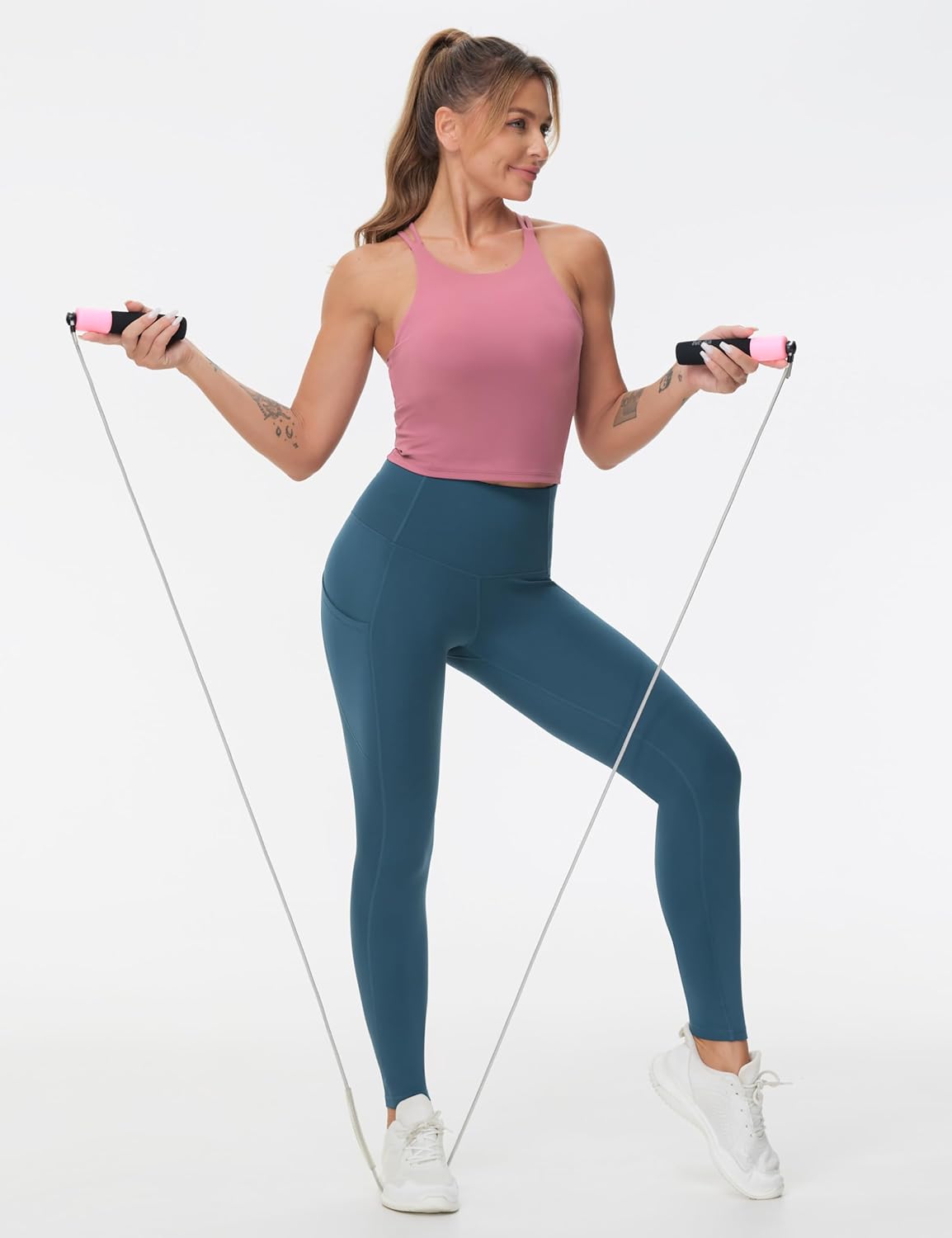 Thick High Waist Yoga Pants with Pockets, Tummy Control Workout Running Yoga Leggings for Women - Colors B